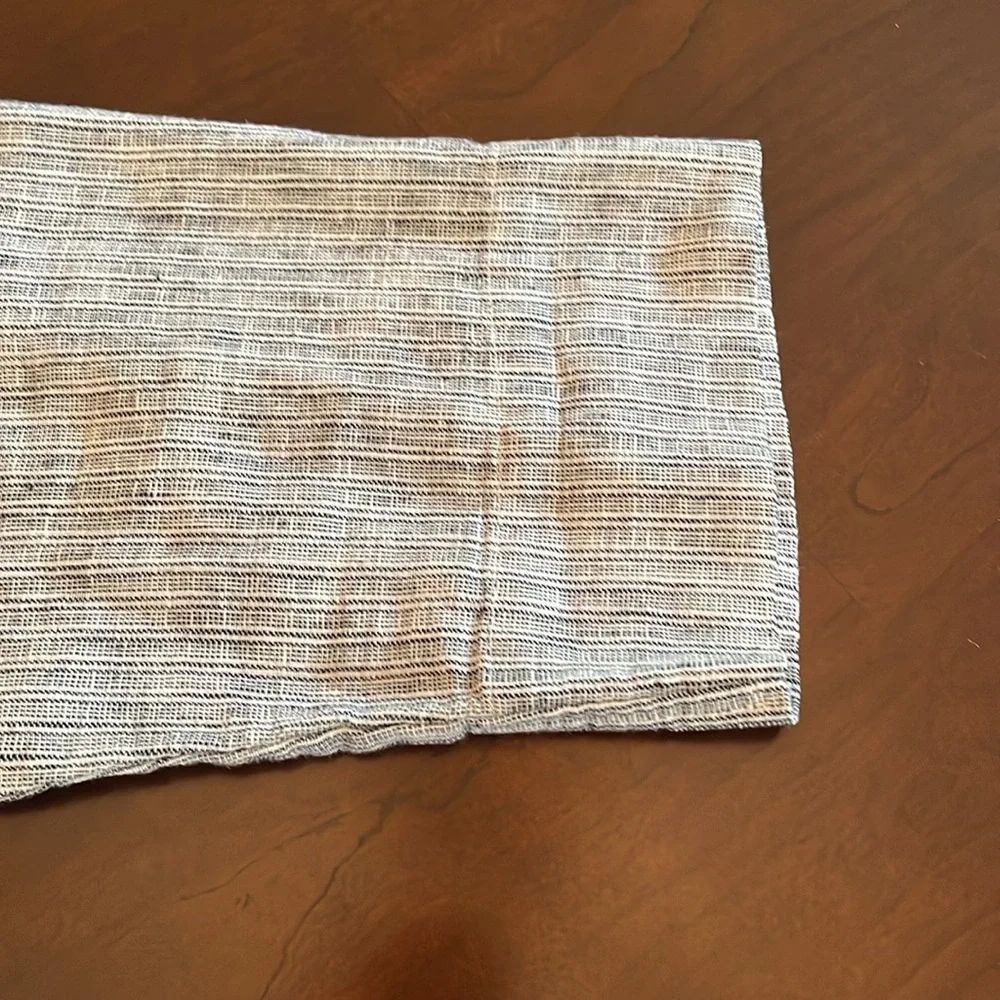 Striped Gray V-Neck Linen blend tunic top - Picture 3 of 5